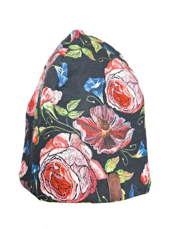 Nowa bawełniana czapka damska, nadruk kwiaty