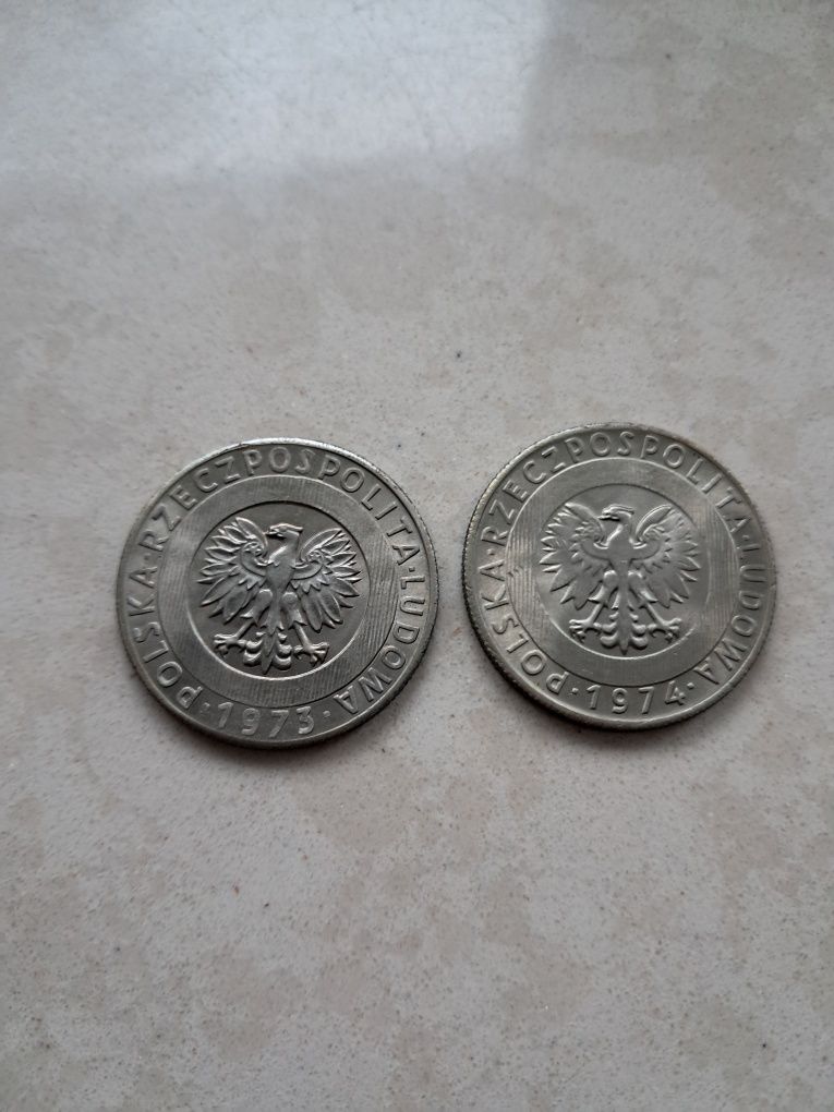 Monety 20zł, z 1973 i 1974 wieżowiec i kłosy
