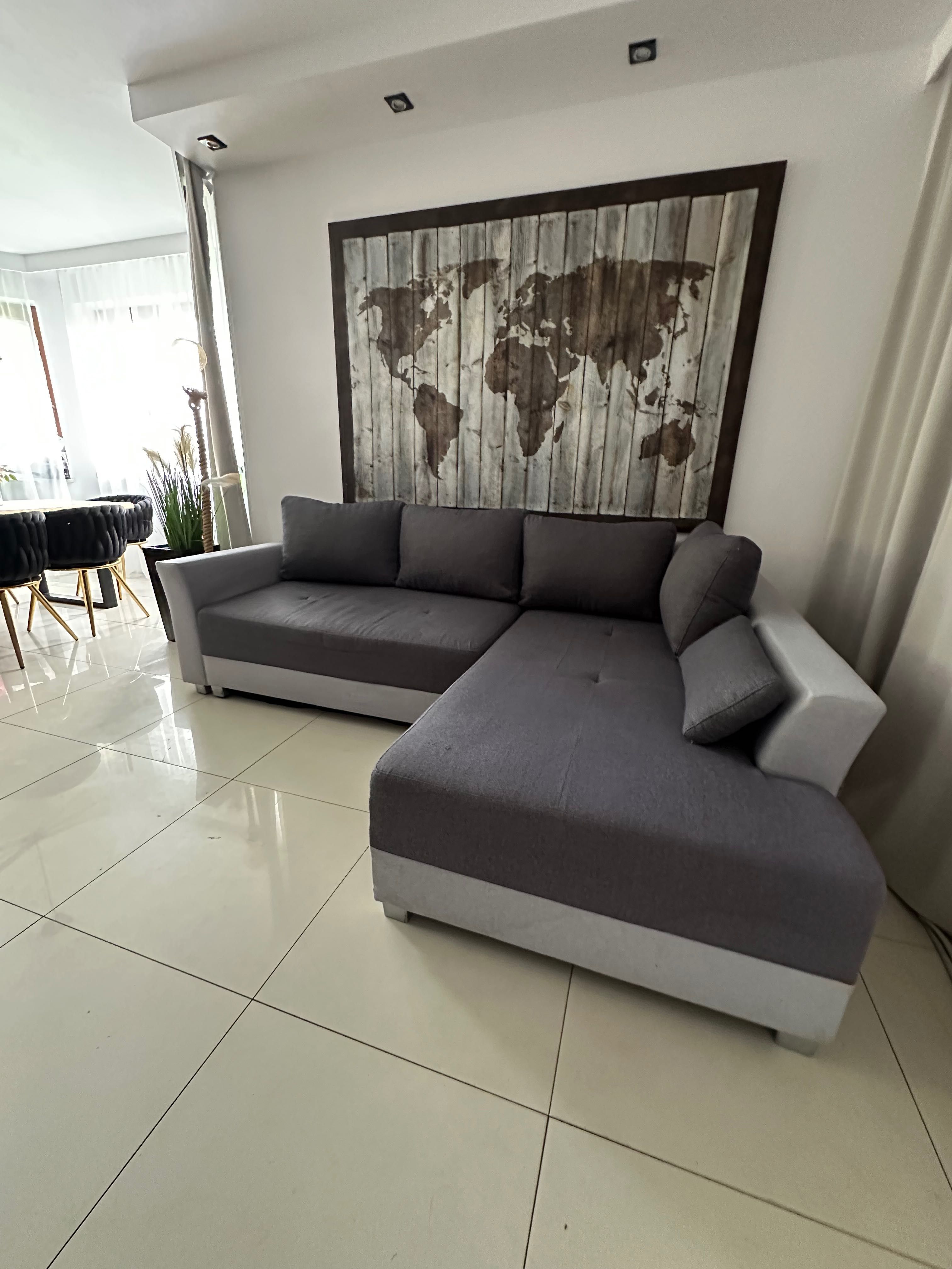 Dowóz transport Narożnik szary sofa kanapa lozko poduchy
