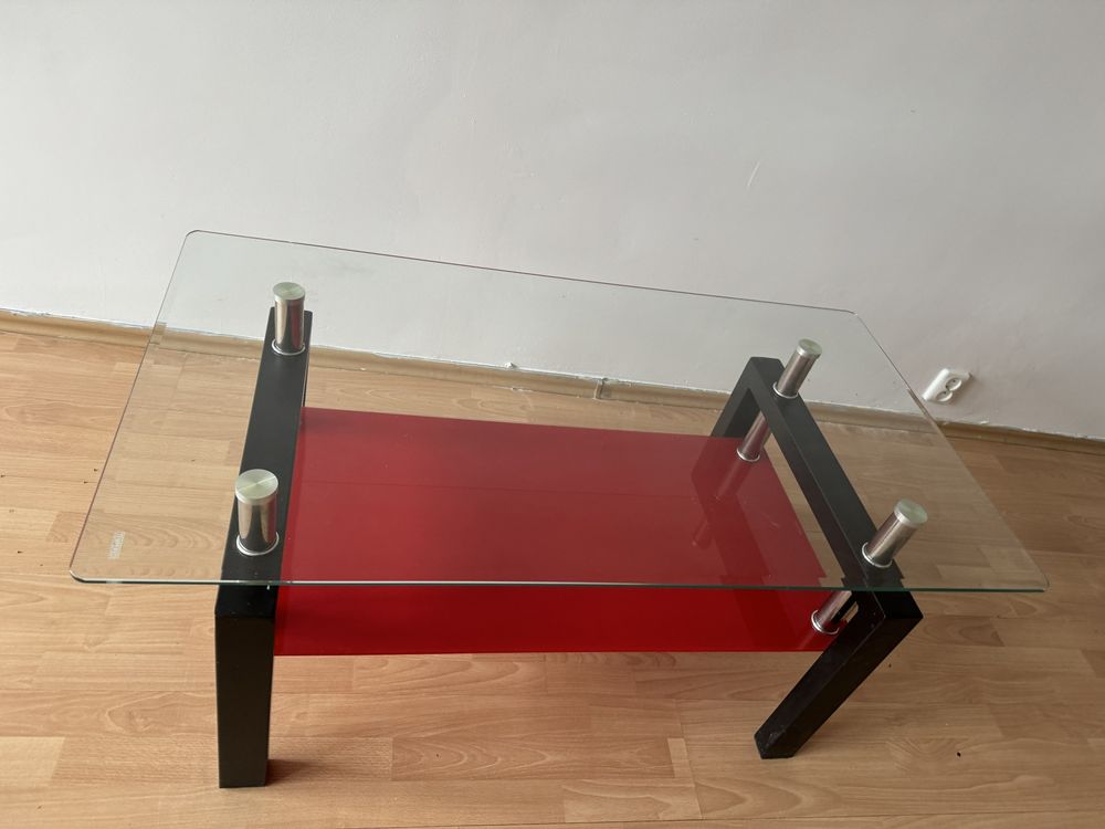 Stolik szklany prostokątny czarno czerwony