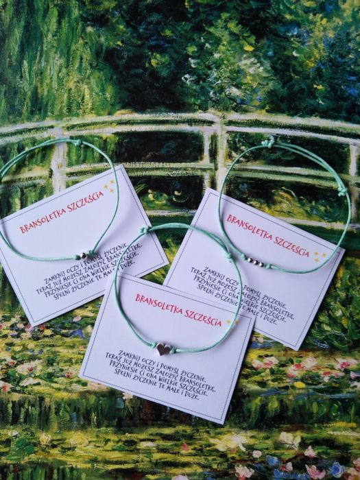 Bransoletki szczęścia miętowe srebrny koralik 3 sztuki