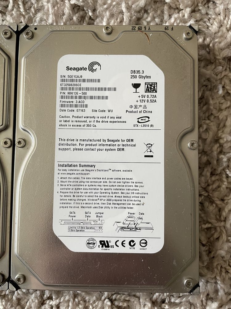 Hdd 3,5 160 gb, 250 gb sata