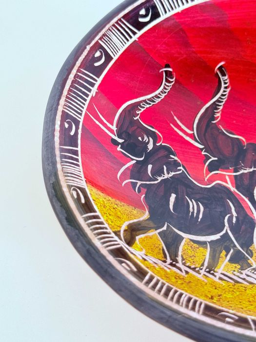 Nowa miska afrykańska Afryka słonie ręcznie robiona etniczna safari