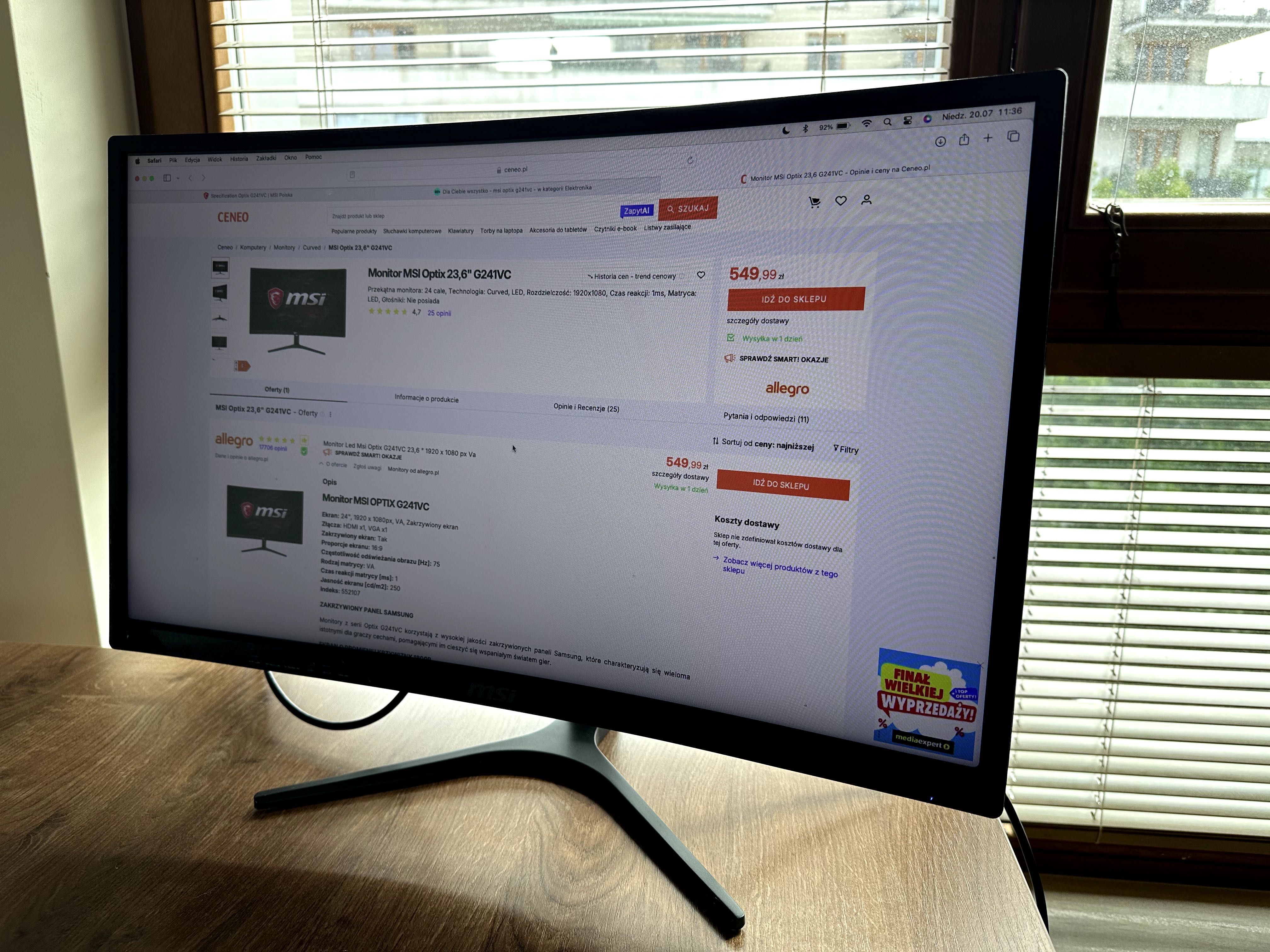 Monitor MSI Optix G241VC (+ kabel HDMI) zakrzywiony