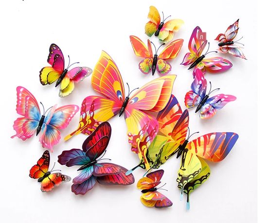 Яркие разноцветные объемные бабочки на магнитах и липучке