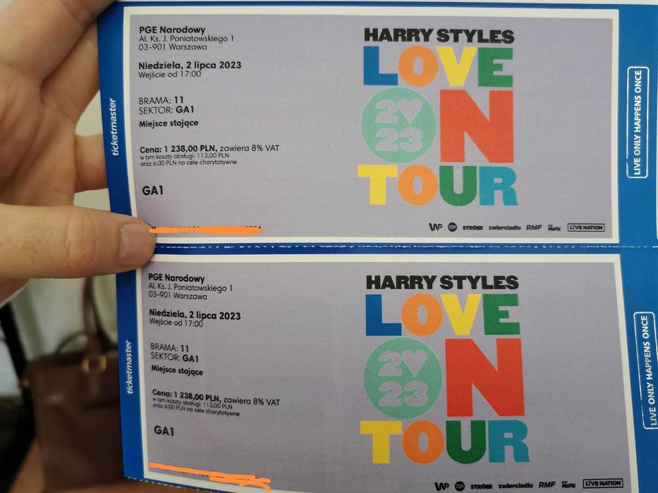 Bilety Harry Styles 2 sztuki Płyta GA1 2.07.2023 Narodowy