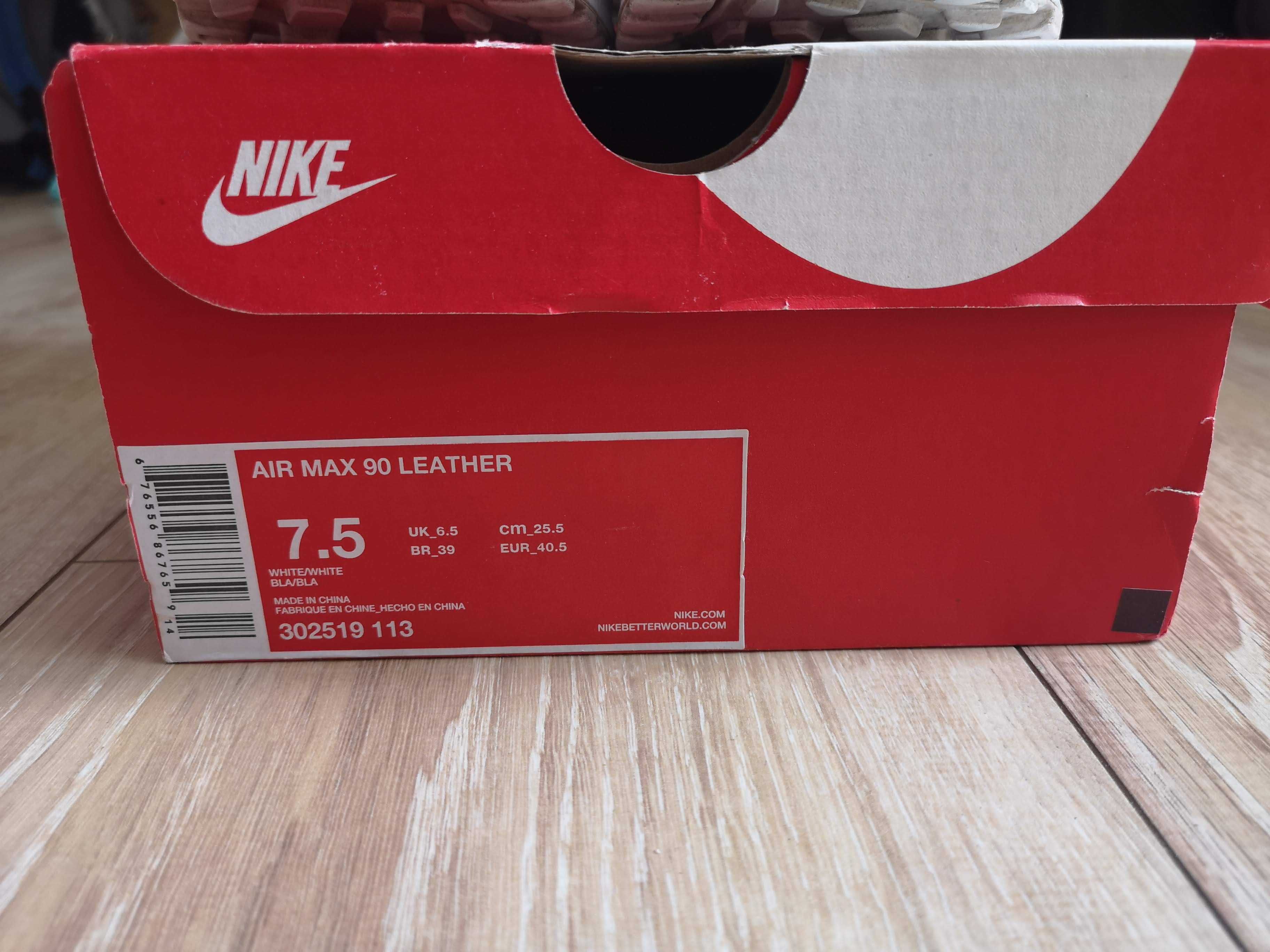 Nike AIR MAX 90 leather white białe 40.5 7.5