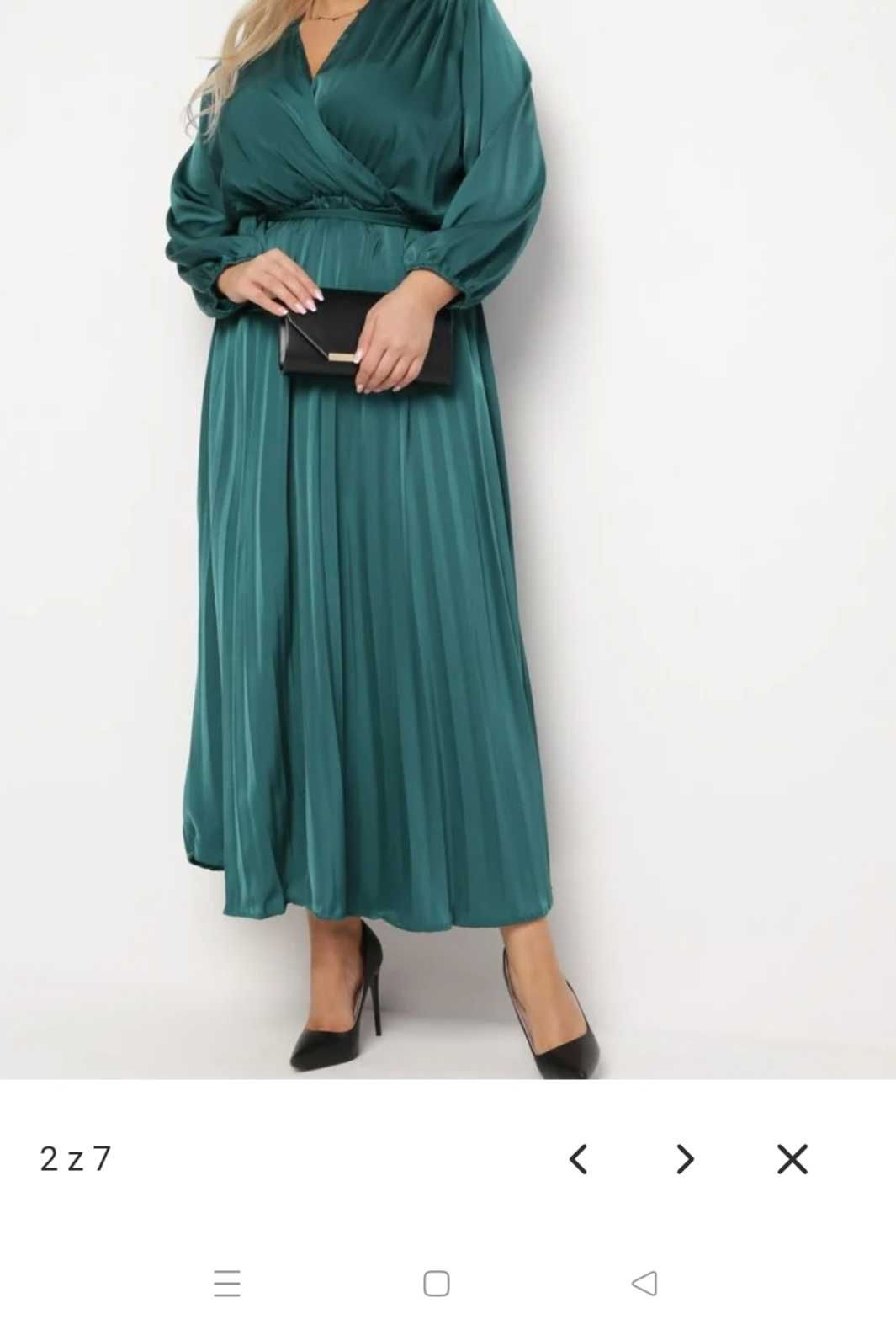 Elegancka, plisowana sukienka butelkowa zieleń - Renee