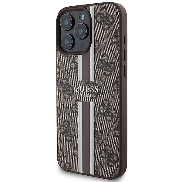 Etui Guess 4G Printed Stripes MagSafe na iPhone 16 Pro Max - brązowe