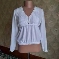 Жіноча блуза біла S, сорочка довгий рукав мереживо блузка літня 42-44
