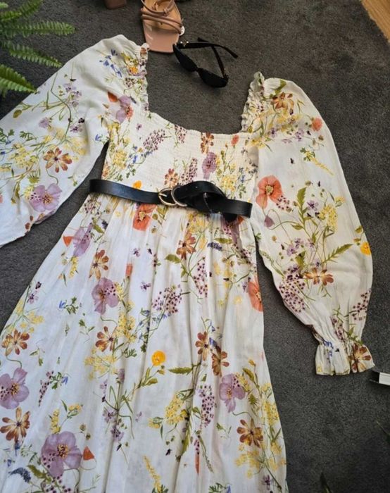 H&M dluga maxi romsntyczna sukienka bawełniana w kwiaty L