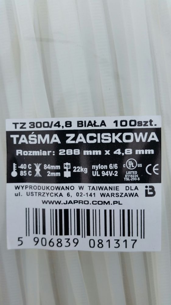 Opaski zaciskowe plastikowe białe czarne Trytki 300mm 30cm. Ostrowiec