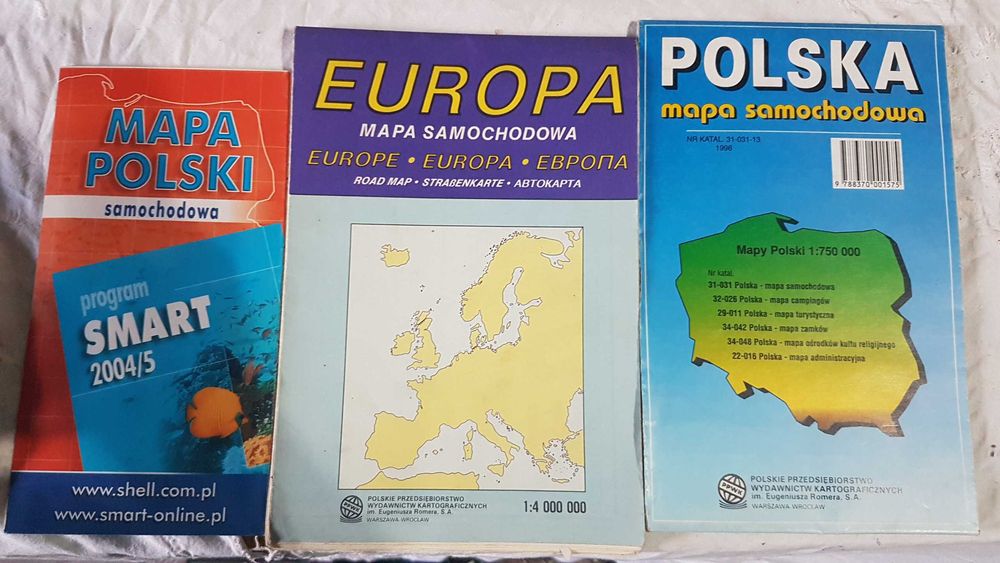 3 stare mapy samochodowe dla kolekcjonerów, Polska i europa
