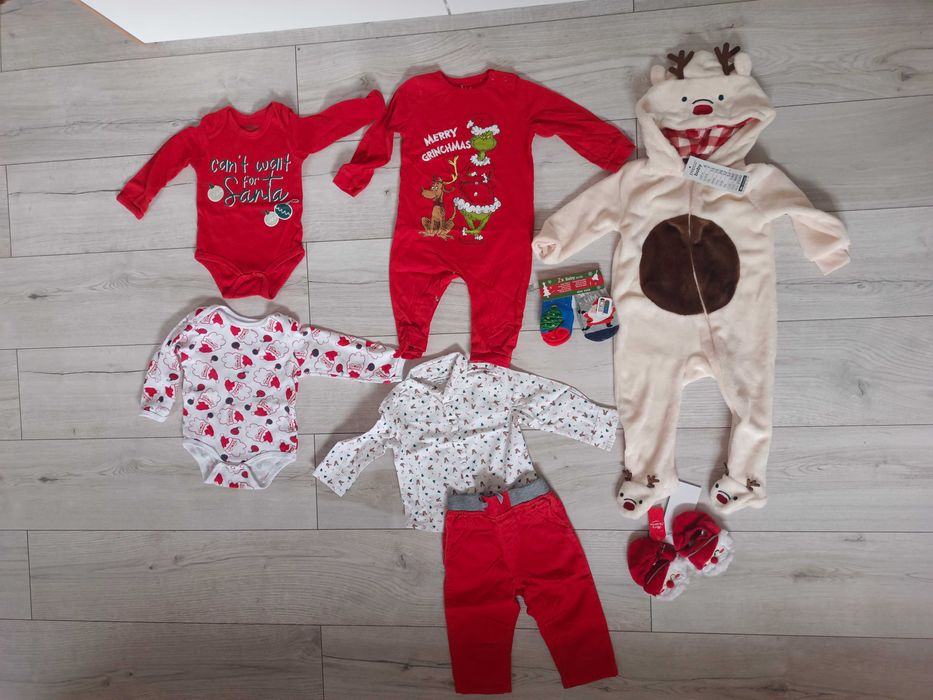 Zestaw świąteczny rozm 80 koszula, spodnie, rampers, kombinezon, body