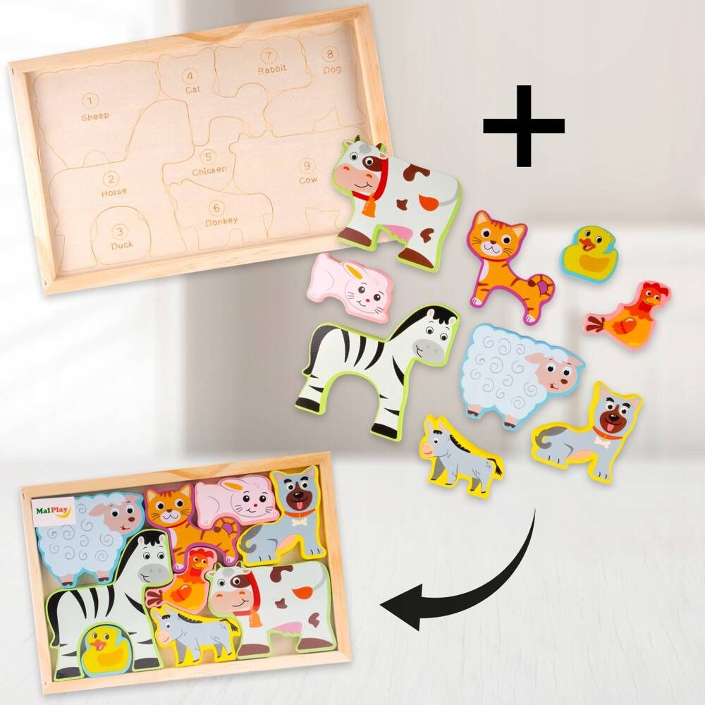 Puzzle Drewniana Układanka Farma Zoo Zwierzęta Montessori Plansza