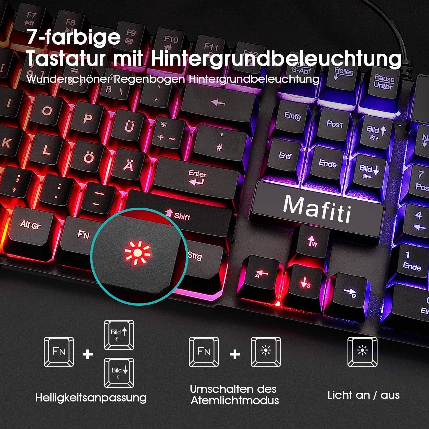 Zestaw klawiatura mysz, przewodowy, podświetlenie LED QWERTZ niemiecki