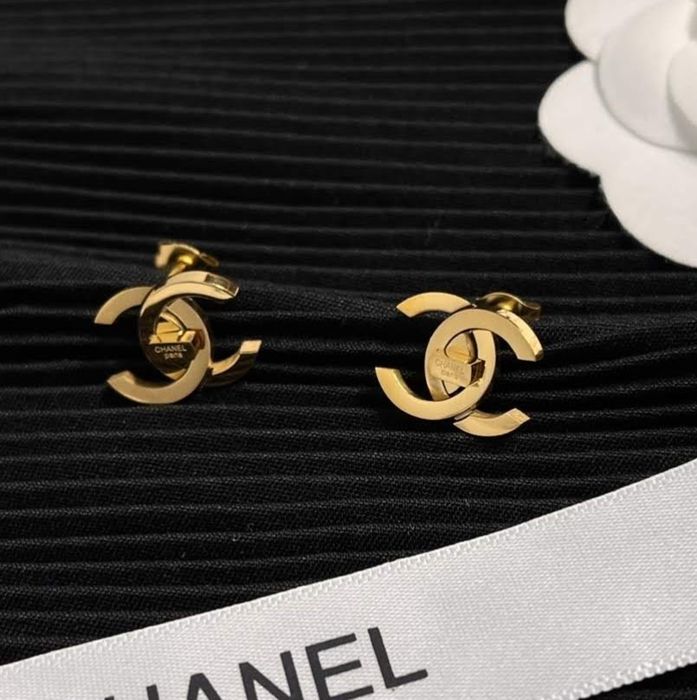 Przepiękne, złote kolczyki cc stal, napis Cudo lv ysl