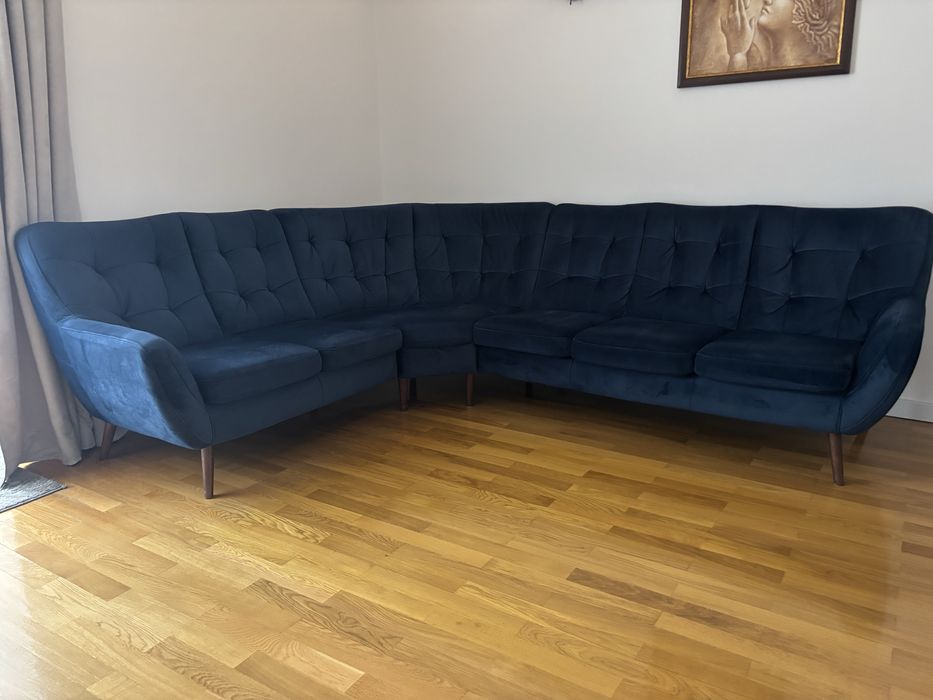 Elegancki welurowy narożnik  jak nowy-transport w cenie Kalisz