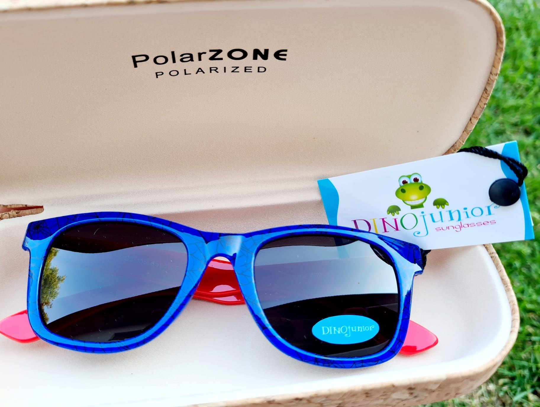Nowe modne okulary przeciwsłoneczne dla dzieci niebieskie DinoJunior