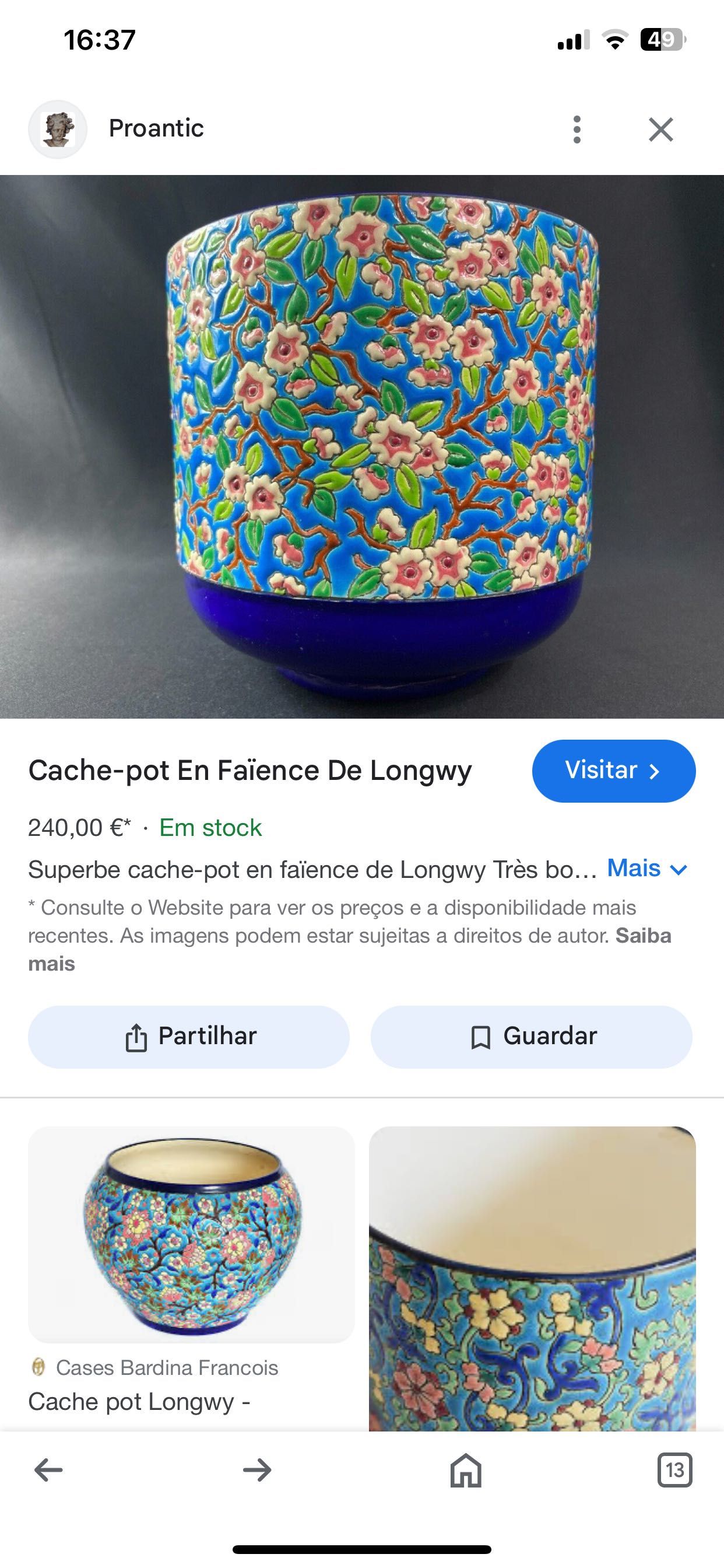 Cachepot Vaso Longwy Séc XIX 20,5 cm Marcado na massa