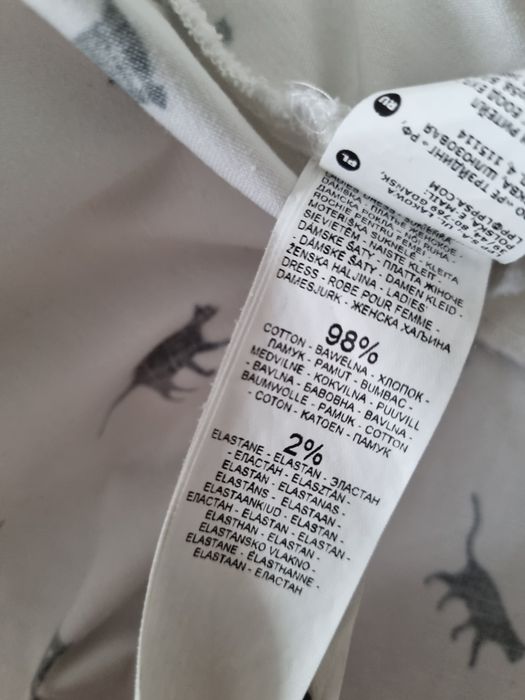 Sukienka szmizjerka bawełnianą biała koty mohito print kołnierzyk lato