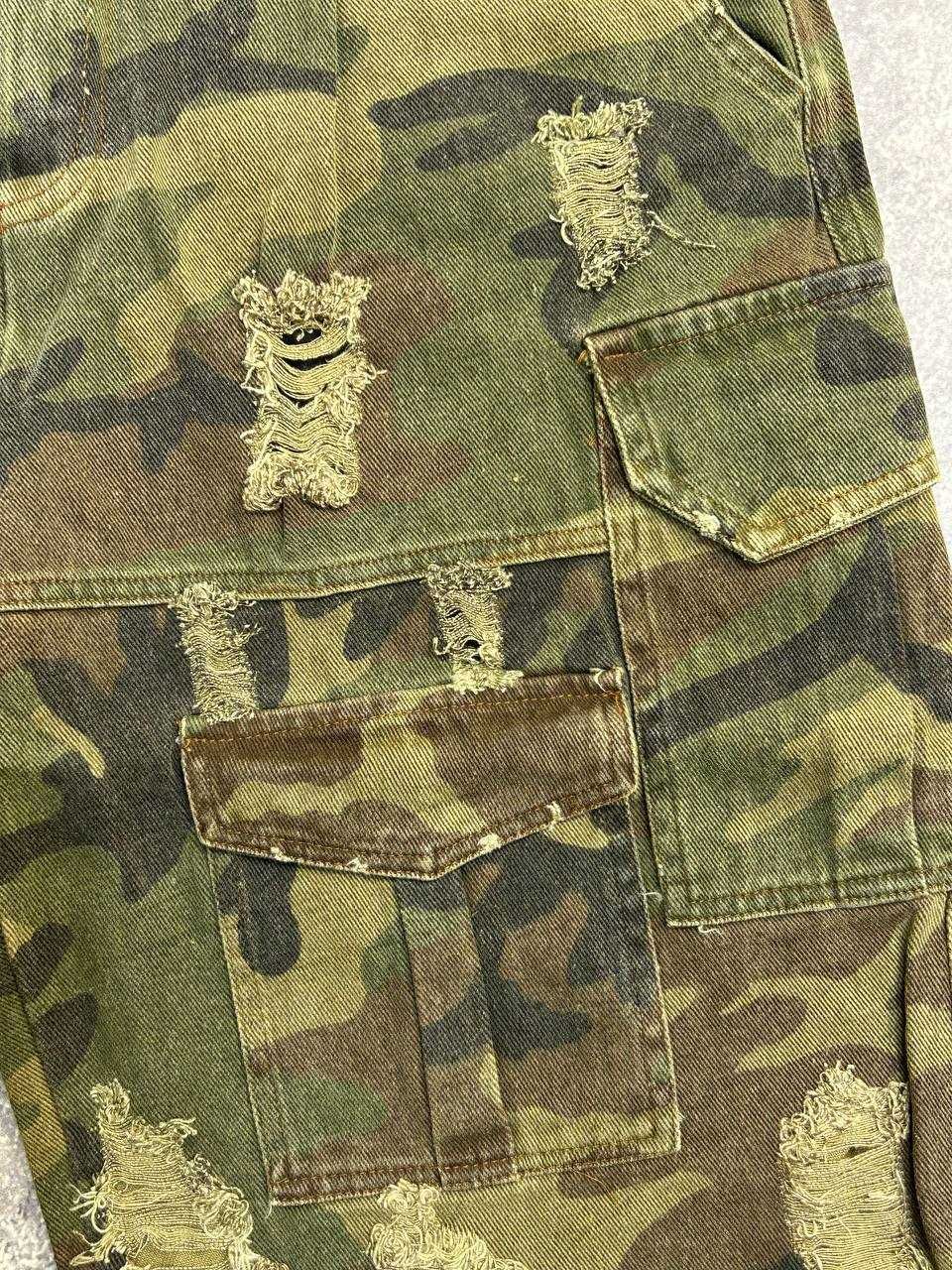 Шорти камо зелені карго хакі джинсові камуфляж distressed шорты хаки M