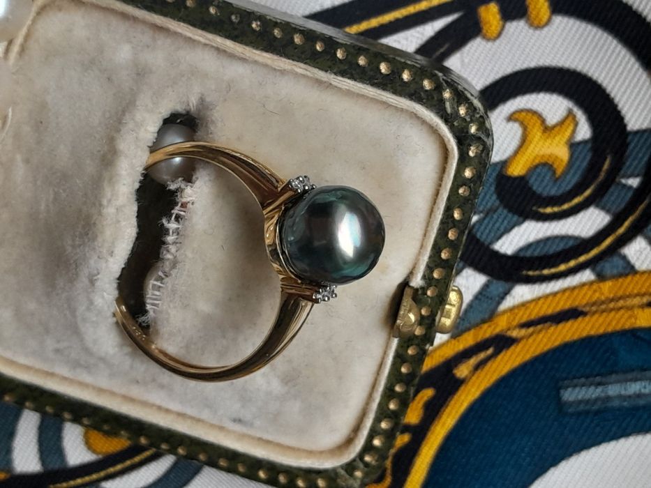 R.22 Pierścionek Perła Tahiti Diamenty Złoto 585 WYCENA