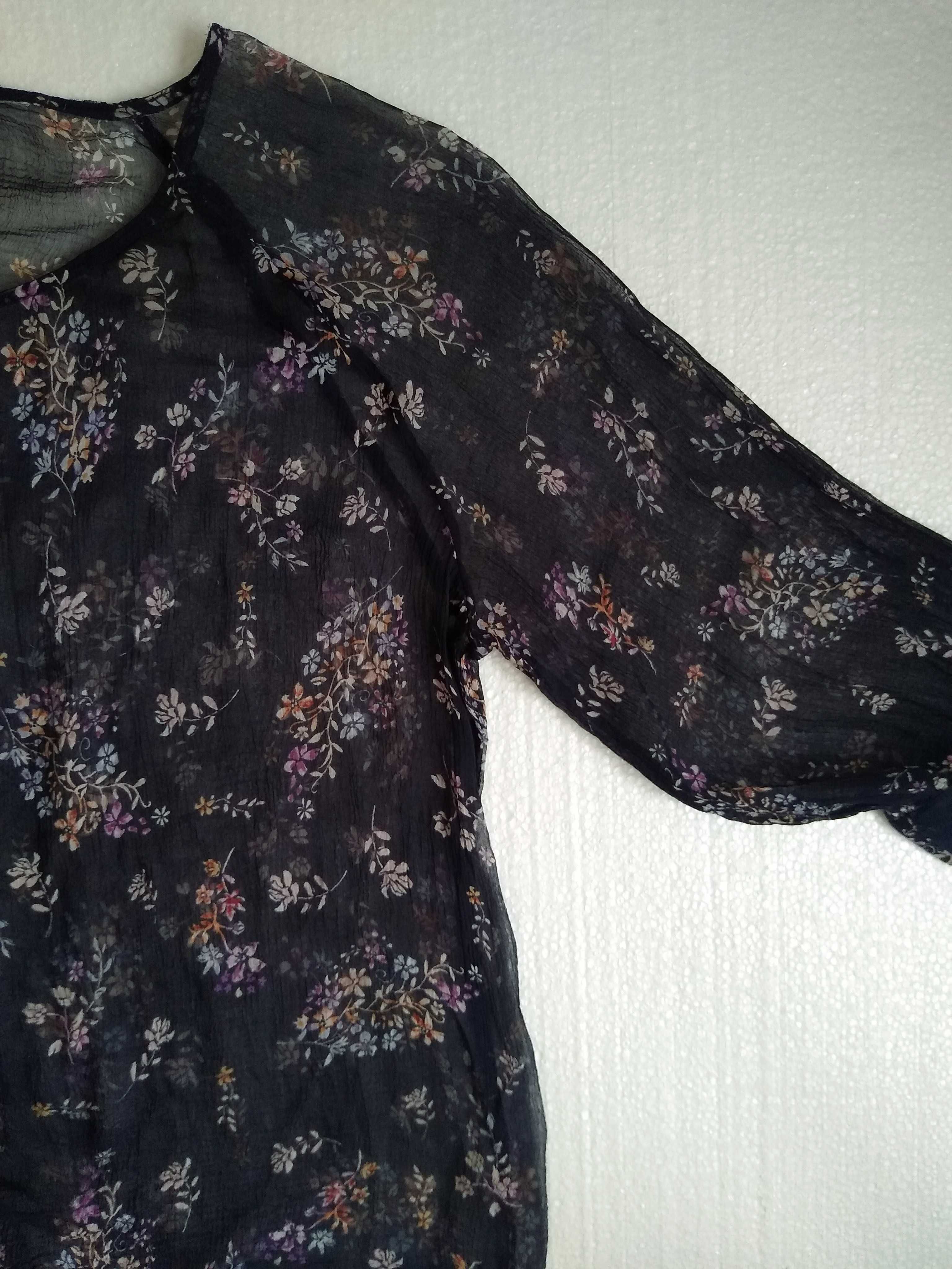 Letnia, cienka cygańska bluzka - tunika, w kwiaty