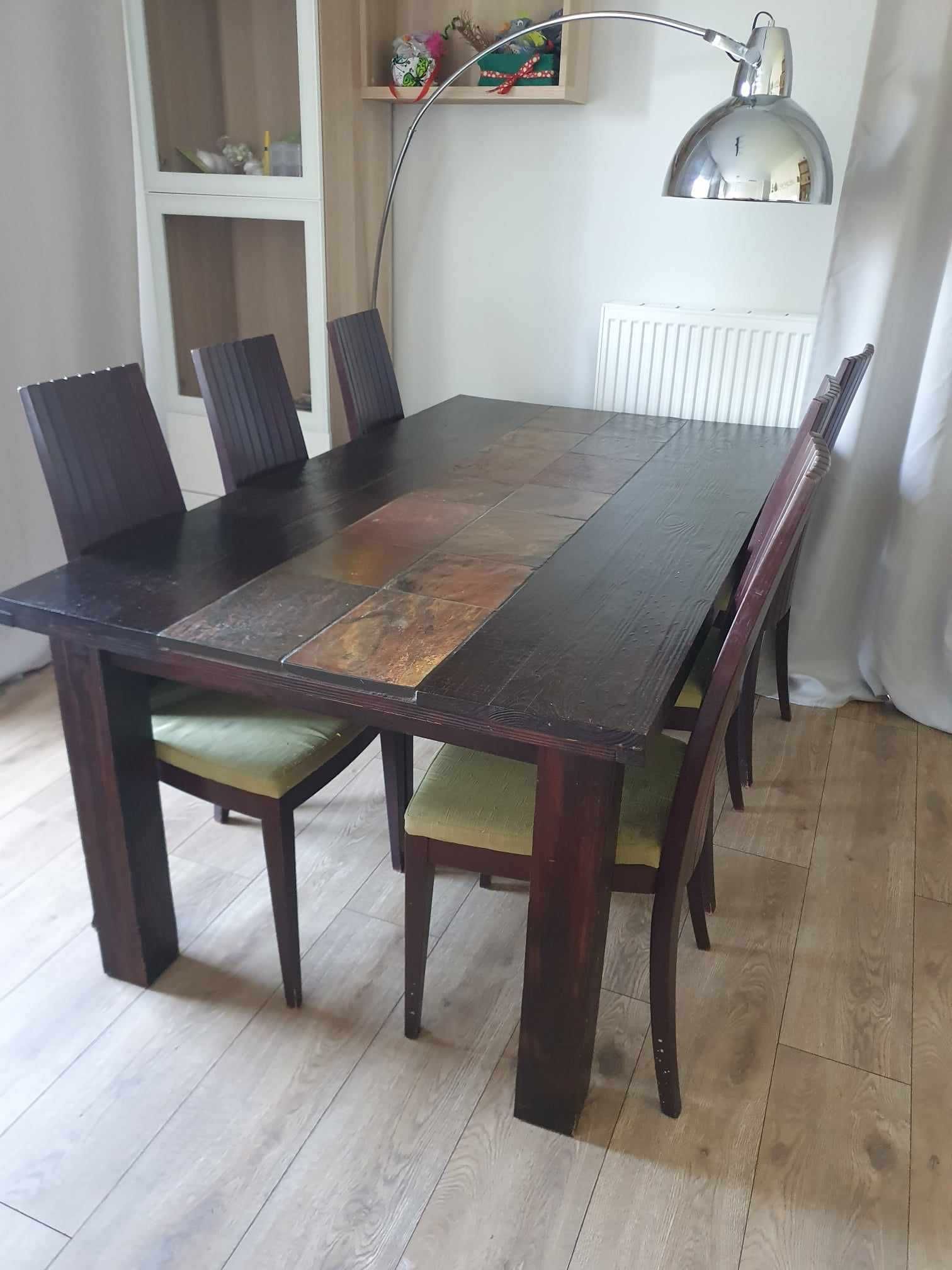 Stół jadalny/ogrodowy 6 krzeseł drewno afrykańskie z mozaiką