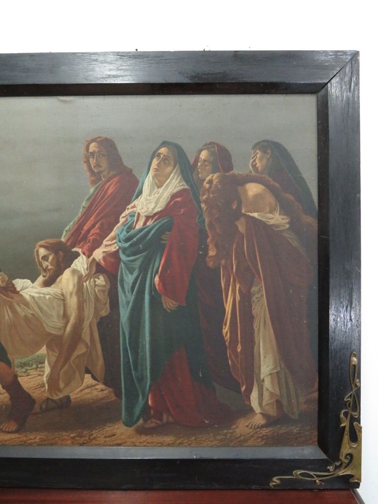Grande antigo quadro impressão sobre tela da Paixão de Cristo.