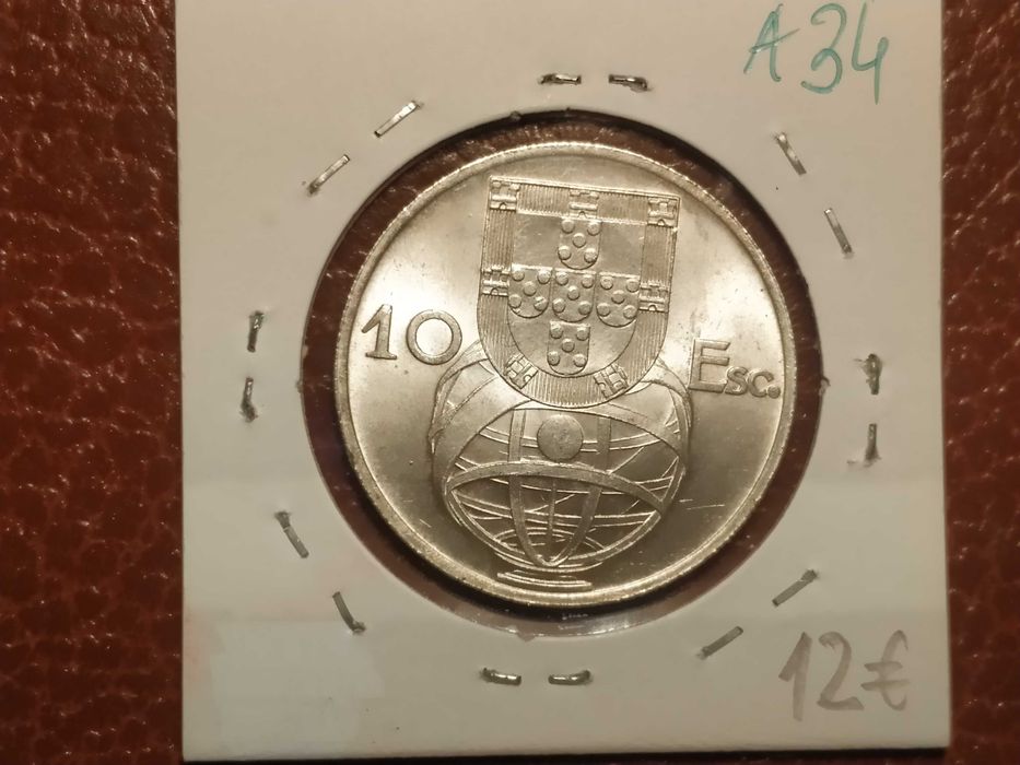 A34 Moeda em prata de 10 escudos de 1954 (barcos) - Portugal