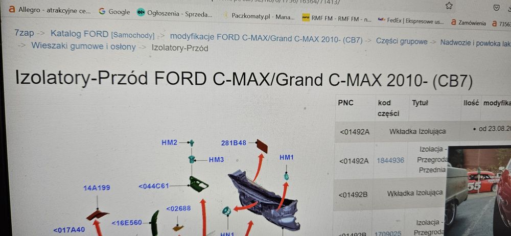 Wygłuszenie ściany grodziwej ford c-max grand 2 mk2 10- nowe OE