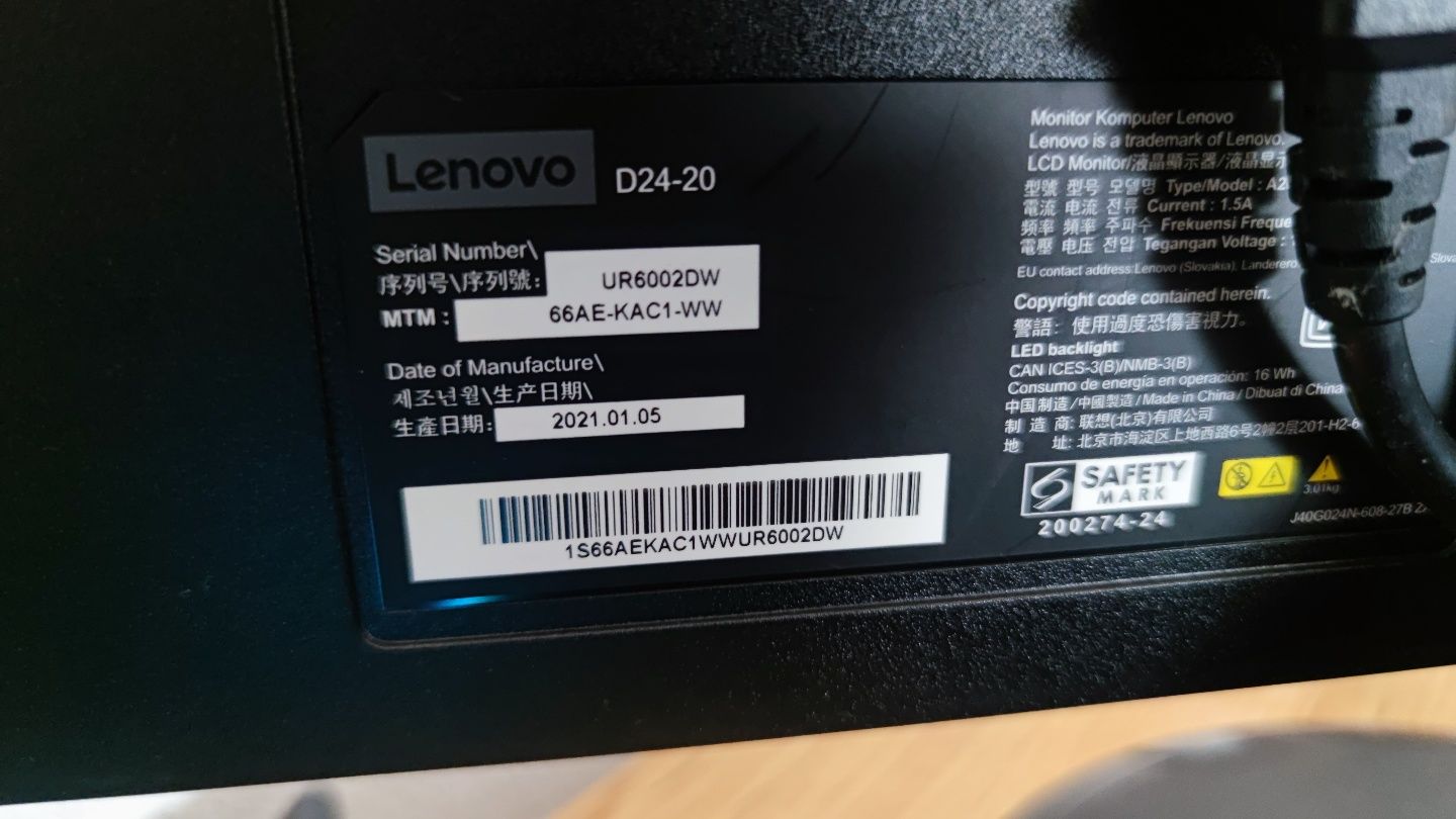 Monitor Lenovo D24-20 23,8" Full HD - Excelente, Pequeno Detalhe