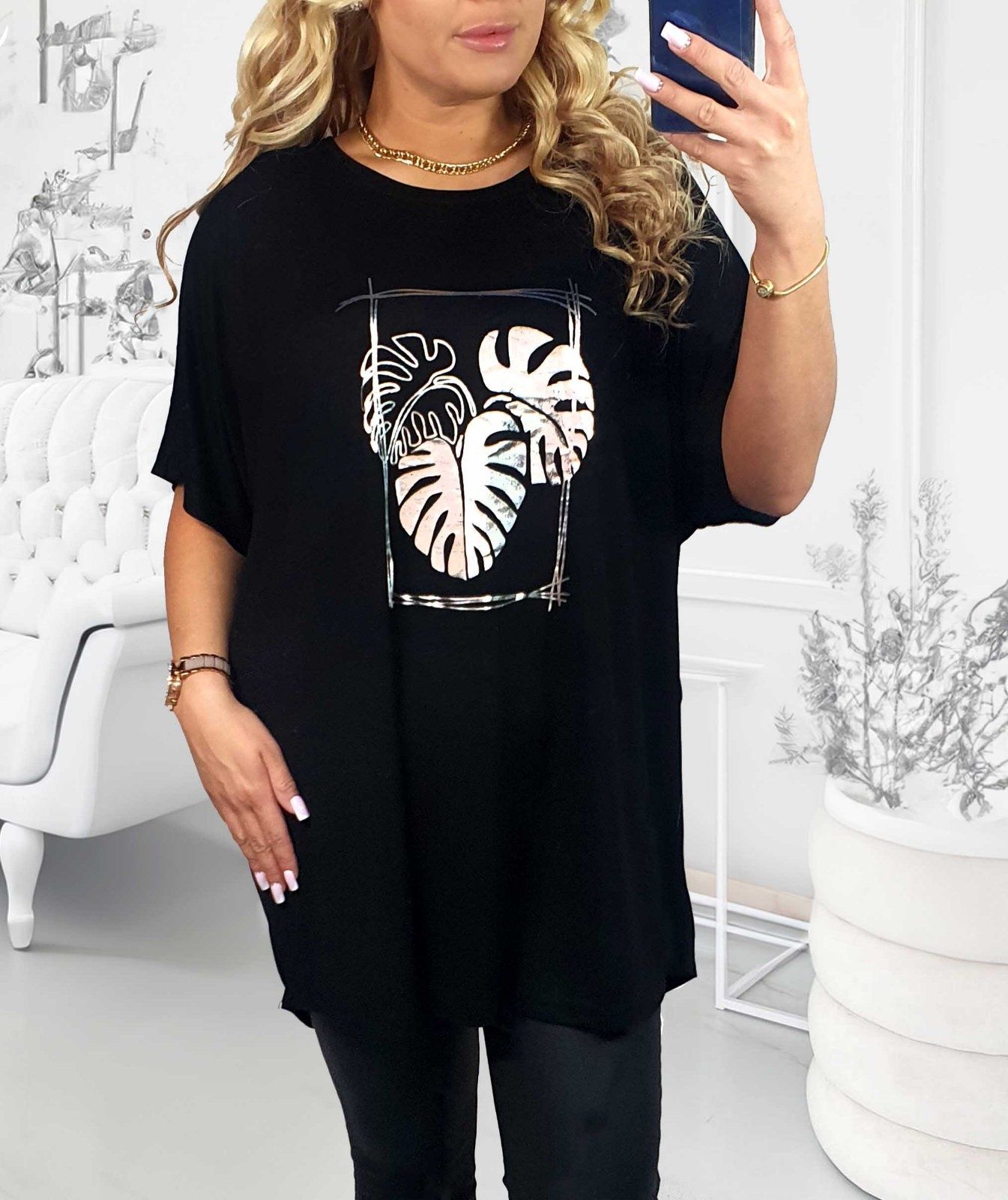 Bluzka plus size tunika liście różne kolory 50/52/54