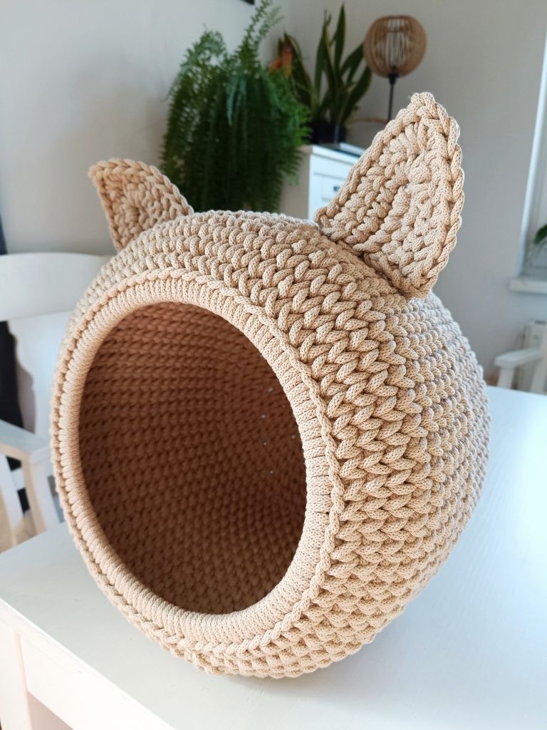 Domek legowisko dla kota ze sznurka bawełnianego kolor kartonowy