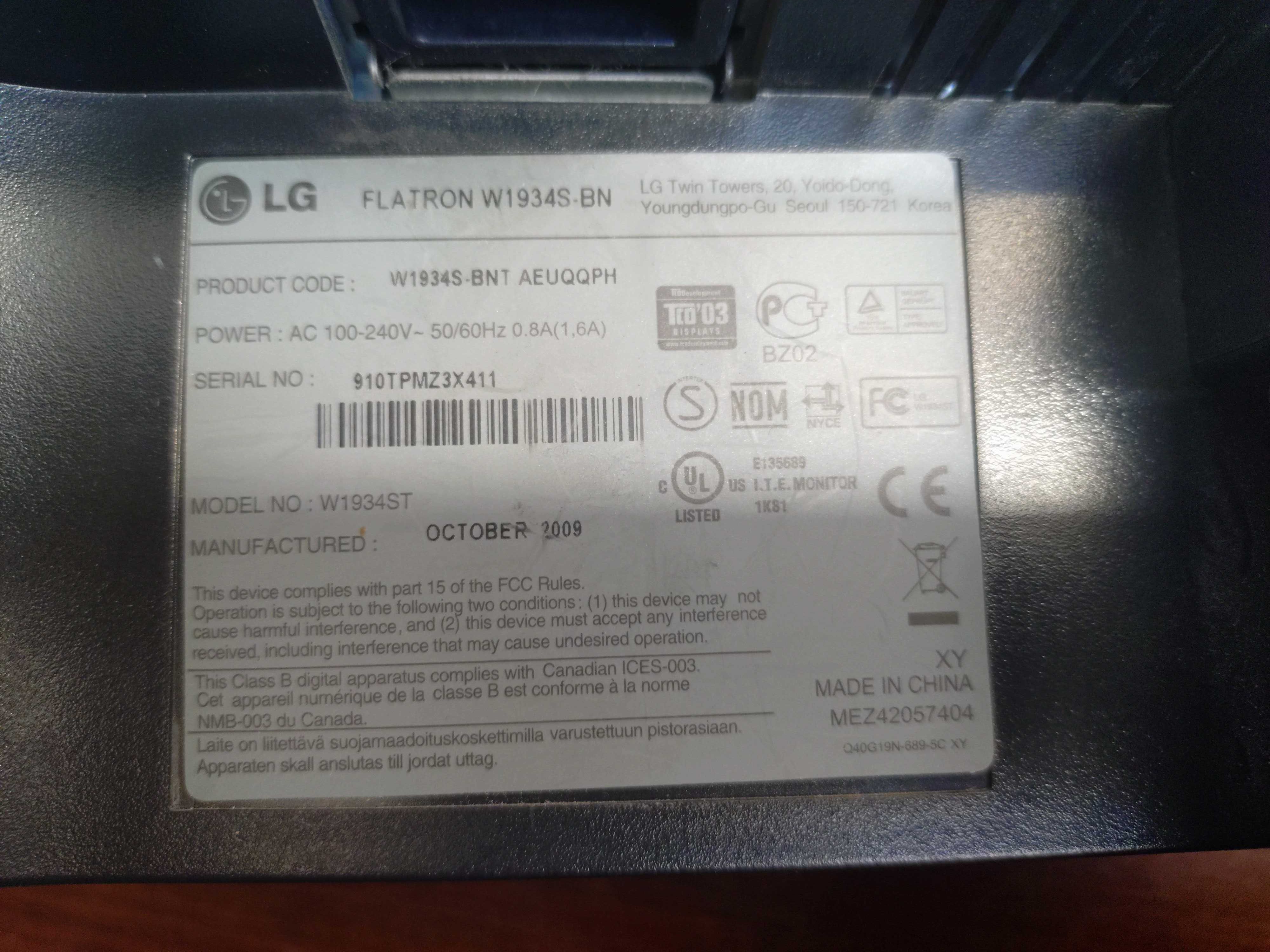 Sprzedam monitor LG Flatron W1934S-BN