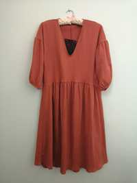 Sukienka damska S 36 Zara oversize rozkloszowana ceglasta ruda koralow
