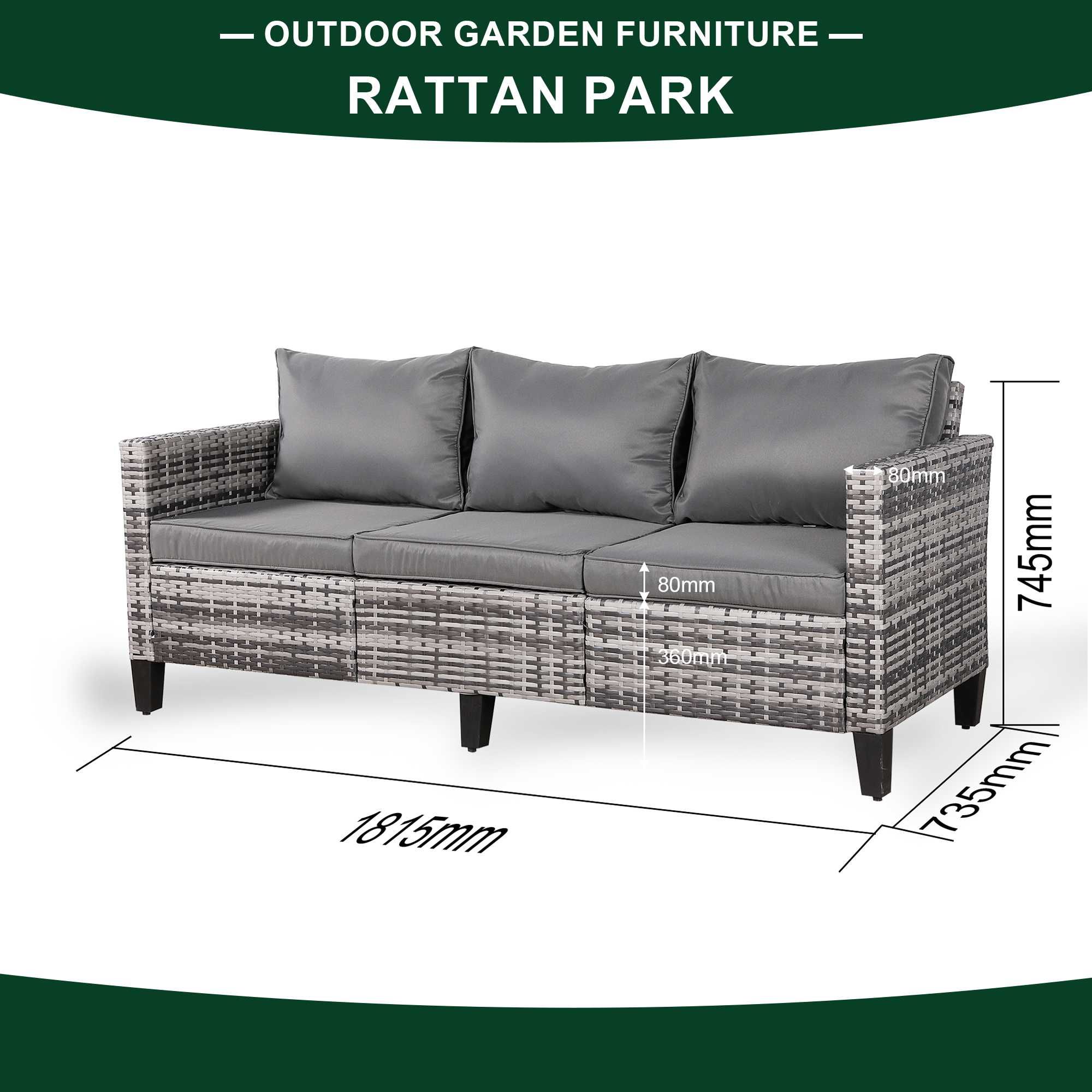 Trzyosobowa szara sofa rattanowa