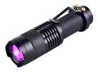 Kompaktowa latarka taktyczna LED UV ultrafiolet ZOOM + etui