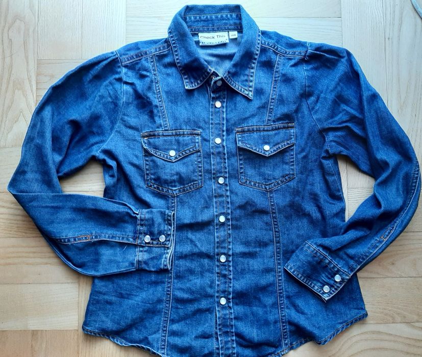 Zadbana koszula dziewczęca jeans roz 146