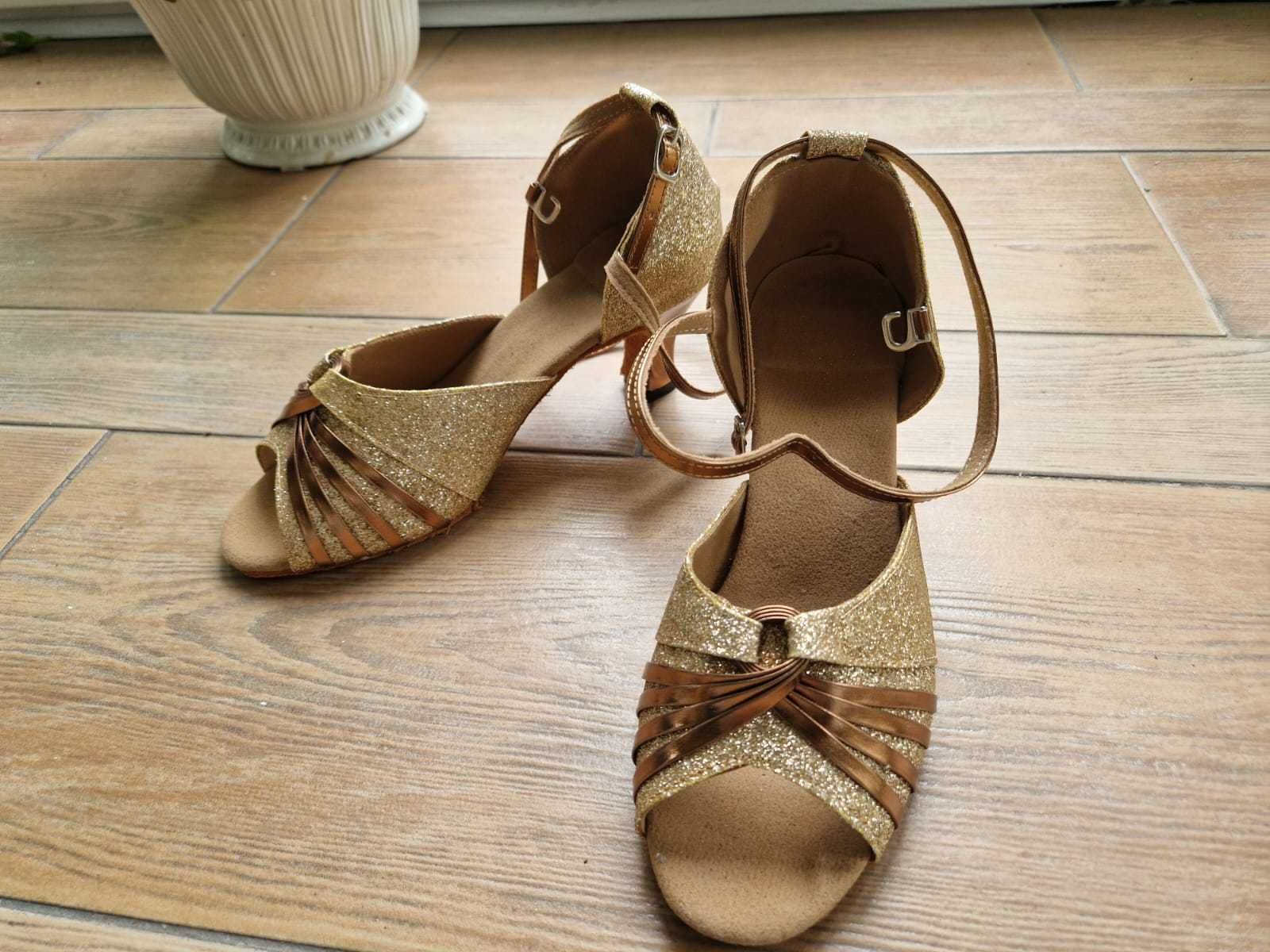Buty do tańca latino - złote z brązowymi wstawkami