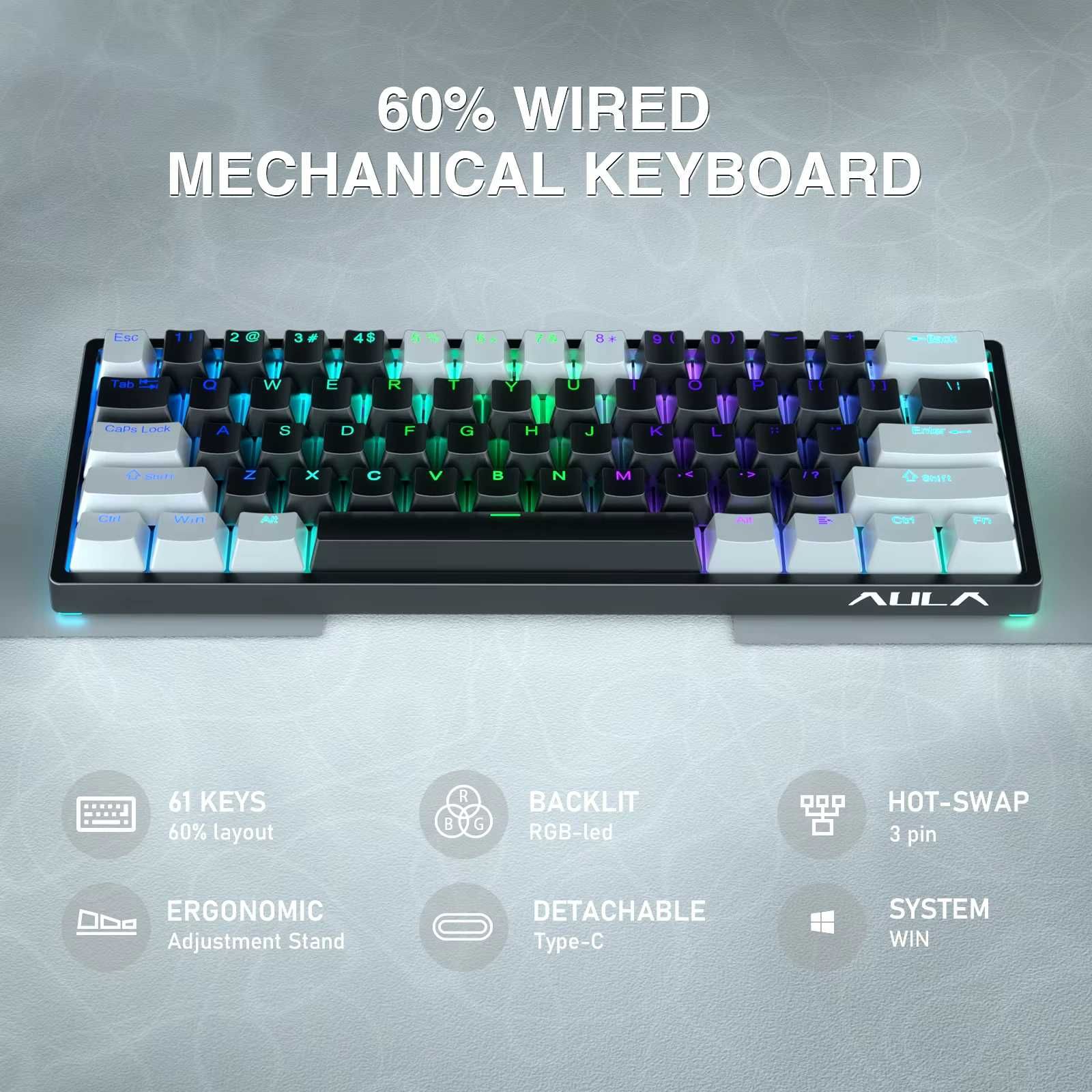 ‼️ NEW ‼️ Ігрова механічна клавіатура AULA F3261 RGB Red Switch