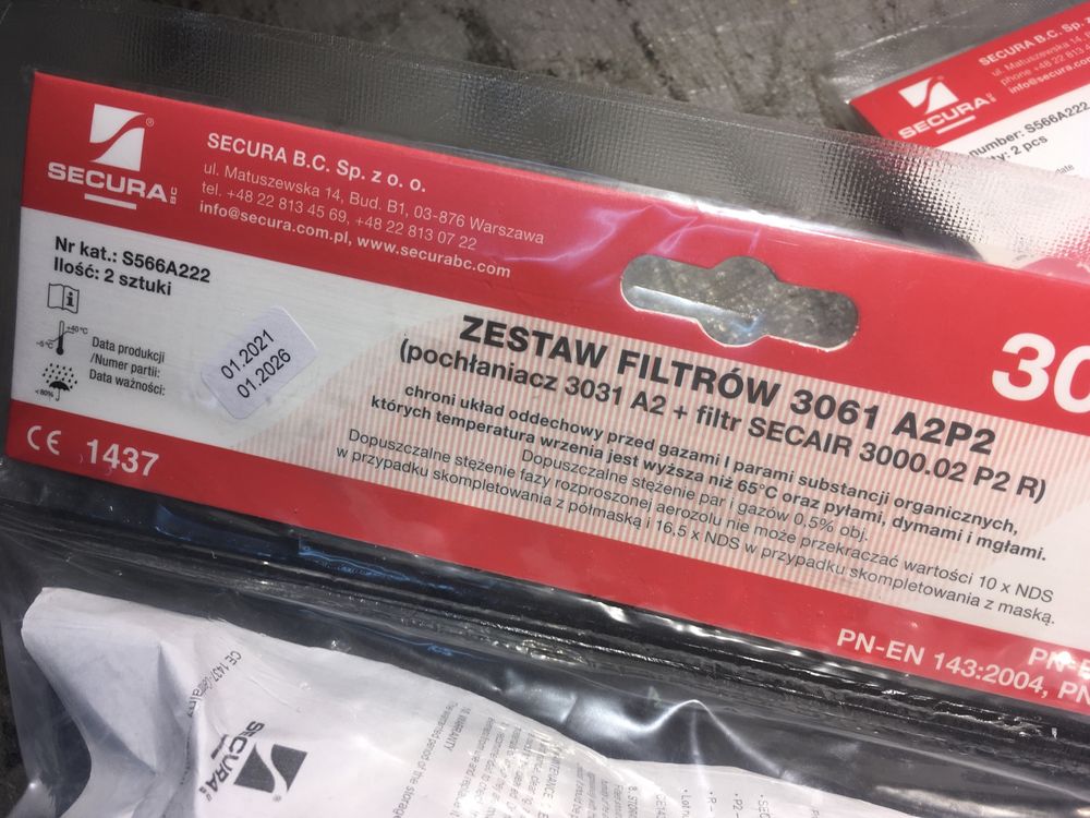 Filtry Secura 3061 A2P2  2 pary