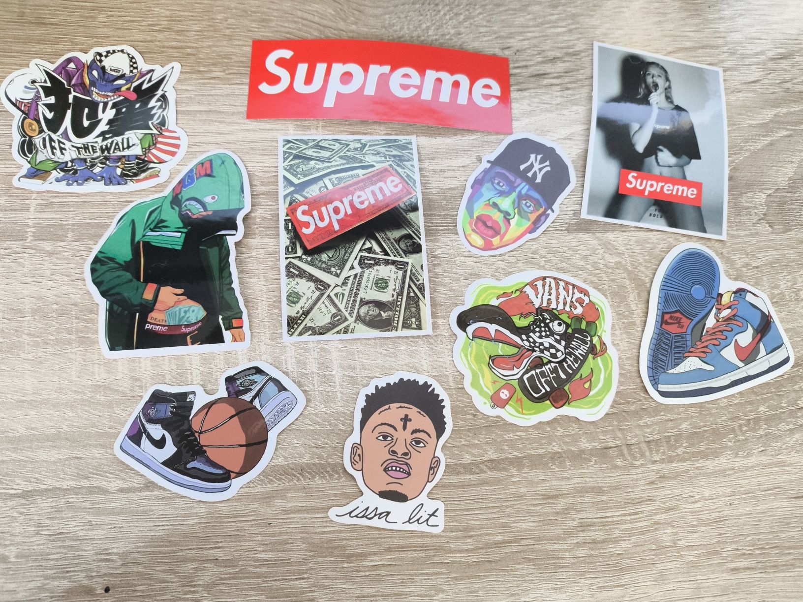 Zestaw 10 naklejek Supreme Vans rap Nike hype