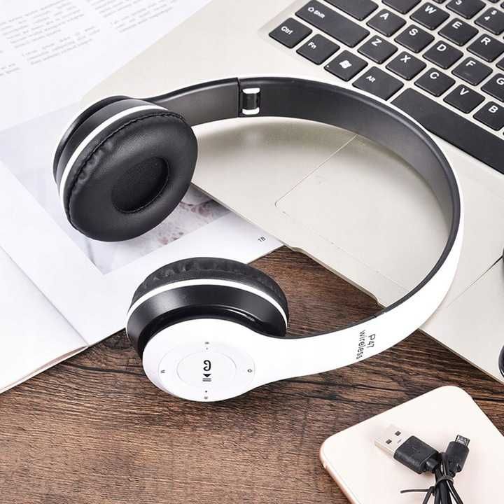 Słuchawki bezprzewodowe nauszne solidne BLUETOOTH MP3 białe na prezent