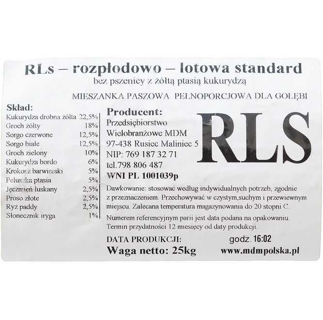 Karma dla gołębi MDM RLS rozpłodowo-lotowa 25 kg ** zwierzogrod.in **