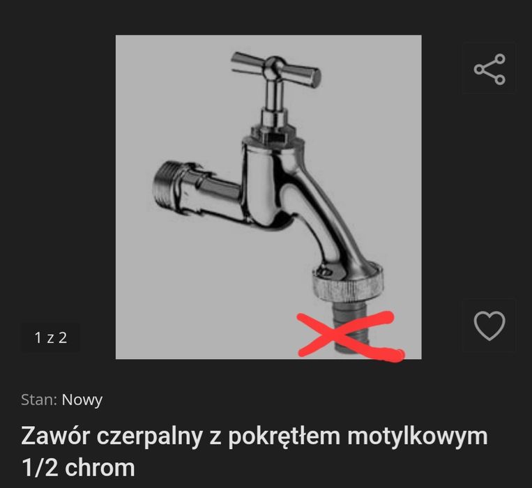 Zawór czerpalny z pokrętłem motylkowym 1/2 chrom nowy