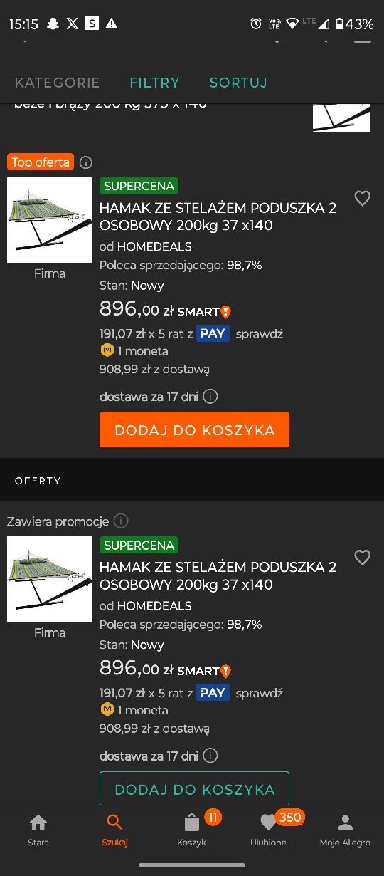 Hamak vita5 ,2 osobowy z poduszką