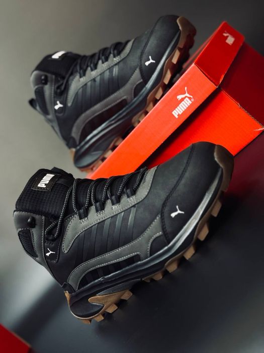 Кожаные зимние ботинки Puma серые / ботинки гор-текс ватерпруф до -31°