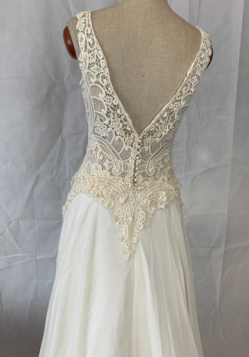 Nowa zwiewna suknia ślubna linia A Boho Tren ivory 38 M cottagecore